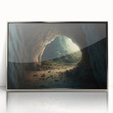 Framed wall art collection showcasing a vibrant landscape design with intricate cave details, featuring a sleek silver frame and acrylic front, ideal for modern decor.