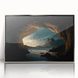 Framed acrylic wall art featuring a stunning cave landscape design in silver tones, perfect for modern home decor. Ideal for adding a touch of elegance to any room.