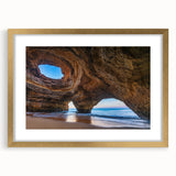 Framed wall art collection showcasing intricate cave landscapes in soft earth tones, featuring a gold mat and elegant frame, perfect for home decor.