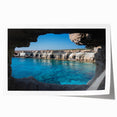 Rolled print showcasing a vibrant landscape design featuring intricate cave formations and rich colors, ideal for home decor or art collection, packaged securely.