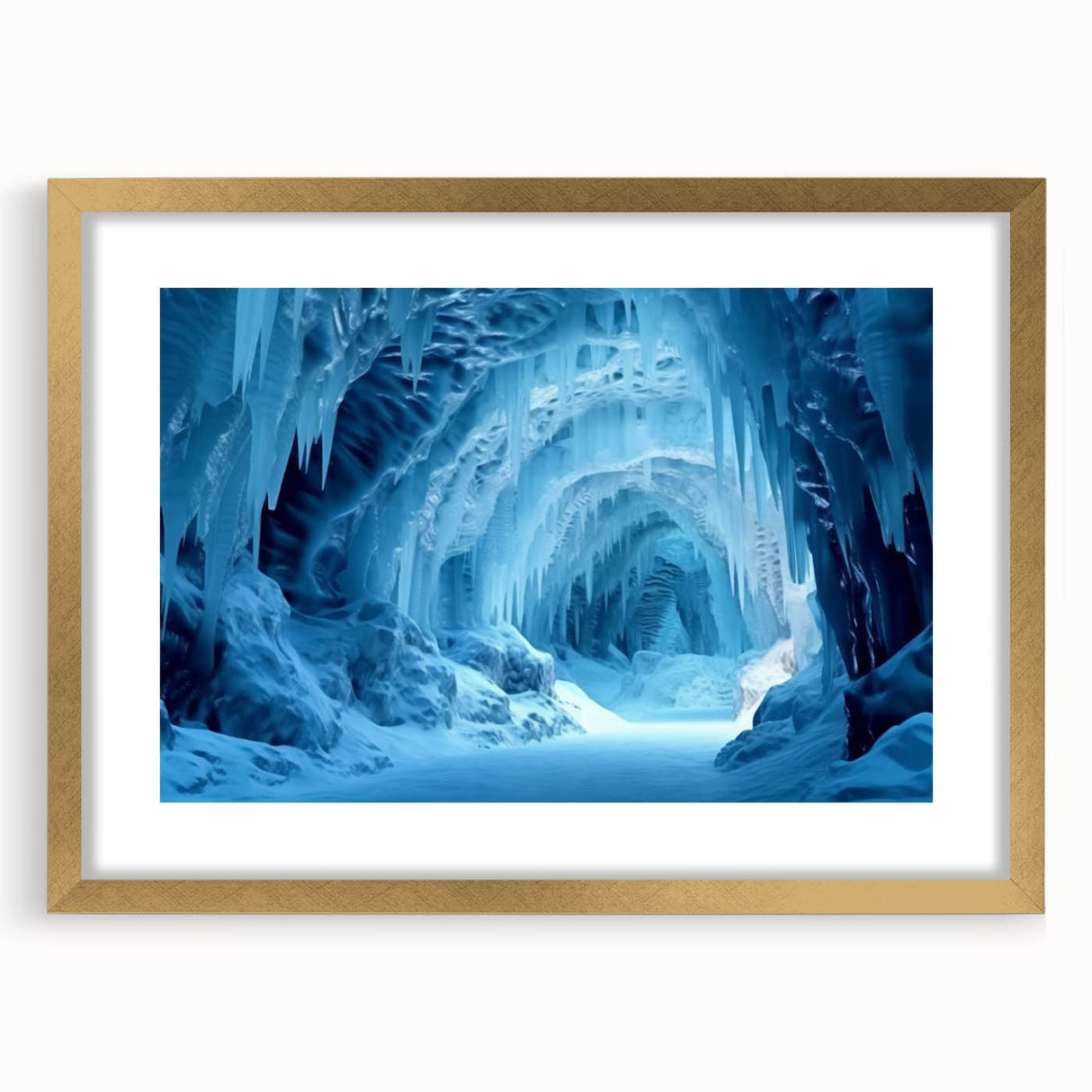 Framed wall art collection showcasing a stunning landscape with cave designs, featuring a gold mat, perfect for adding elegance to home decor.