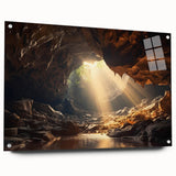 Side view of a modern acrylic wall art collection showcasing a vibrant cave landscape design, elegantly displayed with pins for a contemporary look. Ideal for enhancing interior decor with artistic flair.