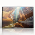 Framed acrylic wall art featuring a stunning cave landscape design, accented with a sleek black frame, ideal for enhancing modern home decor. Perfect for art enthusiasts looking to add a touch of nature-inspired elegance to their living space.