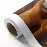 Rolled canvas wall art showcasing a vibrant abstract landscape design with deep blue and green hues, perfect for modern home decor. Packaged securely in a cardboard tube for safe delivery.