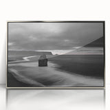Framed acrylic wall art showcasing a stunning cliff landscape design, highlighted by silver accents, perfect for modern home decor. Ideal for nature lovers.