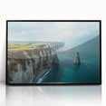 Framed acrylic wall art featuring a stunning landscape of cliffs, showcasing vibrant colors and intricate details, designed to enhance modern interiors.