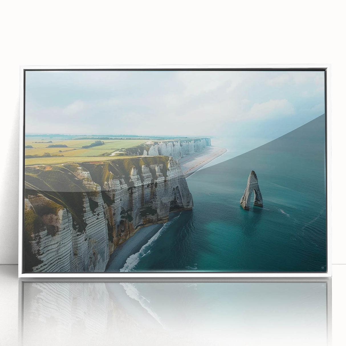 Framed wall art collection showcasing a stunning landscape of cliffs, featuring a white frame and acrylic finish, perfect for modern home decor.