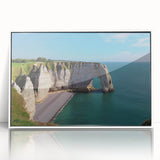 Framed acrylic wall art showcasing a stunning landscape of cliffs, designed in a contemporary style with a white frame, perfect for home decor enhancement.