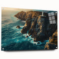 Acrylic glass wall art showcasing a stunning cliff landscape design, featuring vibrant colors and intricate details, displayed from a side view with mounting pins for easy installation. Ideal for adding a modern touch to any living space.