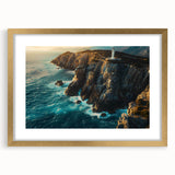 Framed landscape wall art collection showcasing stunning cliffs in vibrant colors, featuring a gold mat and frame for an elegant display in any home decor.