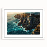 Framed wall art featuring a serene landscape of cliffs in soft colors, designed to enhance home decor, with a white mat and sleek frame highlighting the artwork.