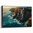 Framed canvas wall art showcasing a stunning cliff landscape design in vibrant colors, featuring a sleek black frame, perfect for enhancing modern home decor.