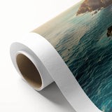 Vibrant rolled canvas wall art showcasing a breathtaking landscape of cliffs and mountains, designed to enhance any space with its stunning colors and textures.