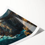 Stunning rolled print showcasing a vibrant landscape of cliffs and ocean waves, perfect for home decor. Ideal for adding a touch of nature-inspired elegance to any space.