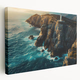 Stretched canvas wall art showcasing a vibrant landscape of cliffs and ocean waves, perfect for enhancing modern home decor with natural beauty.