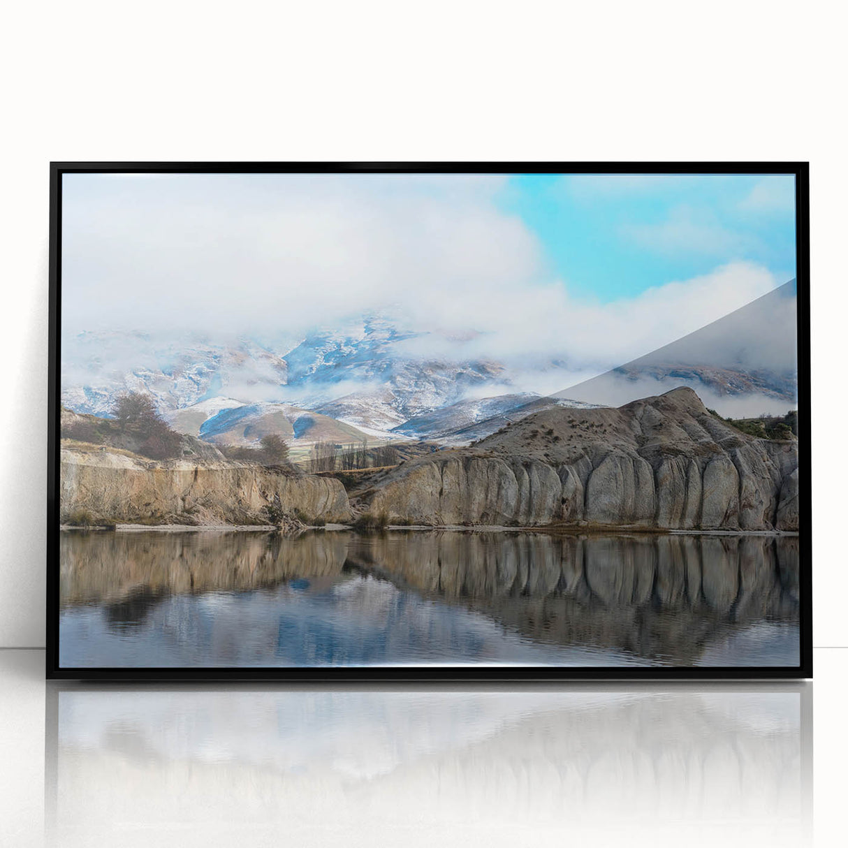 Framed acrylic wall art showcasing a stunning cliff landscape with vibrant colors, designed to enhance modern interiors. Perfect for nature enthusiasts and decor lovers.