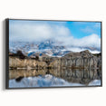 Framed canvas wall art featuring a stunning cliff landscape design with vibrant colors, set against a sleek black frame, ideal for modern home decor.