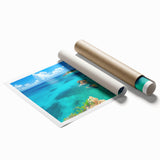 Stunning landscape wall art print showcasing vibrant cliffs and serene skies, rolled for easy transport and display, perfect for enhancing home decor.