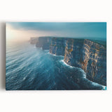 Stretched canvas wall art featuring a stunning landscape of cliffs at sunset, showcasing vibrant colors and dramatic textures, perfect for modern home decor.