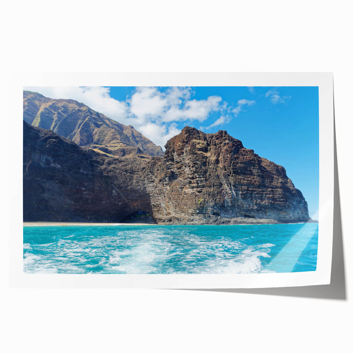 Stunning wall art print showcasing a vibrant landscape of cliffs with rich colors and intricate details, ideal for home decor or art enthusiasts.