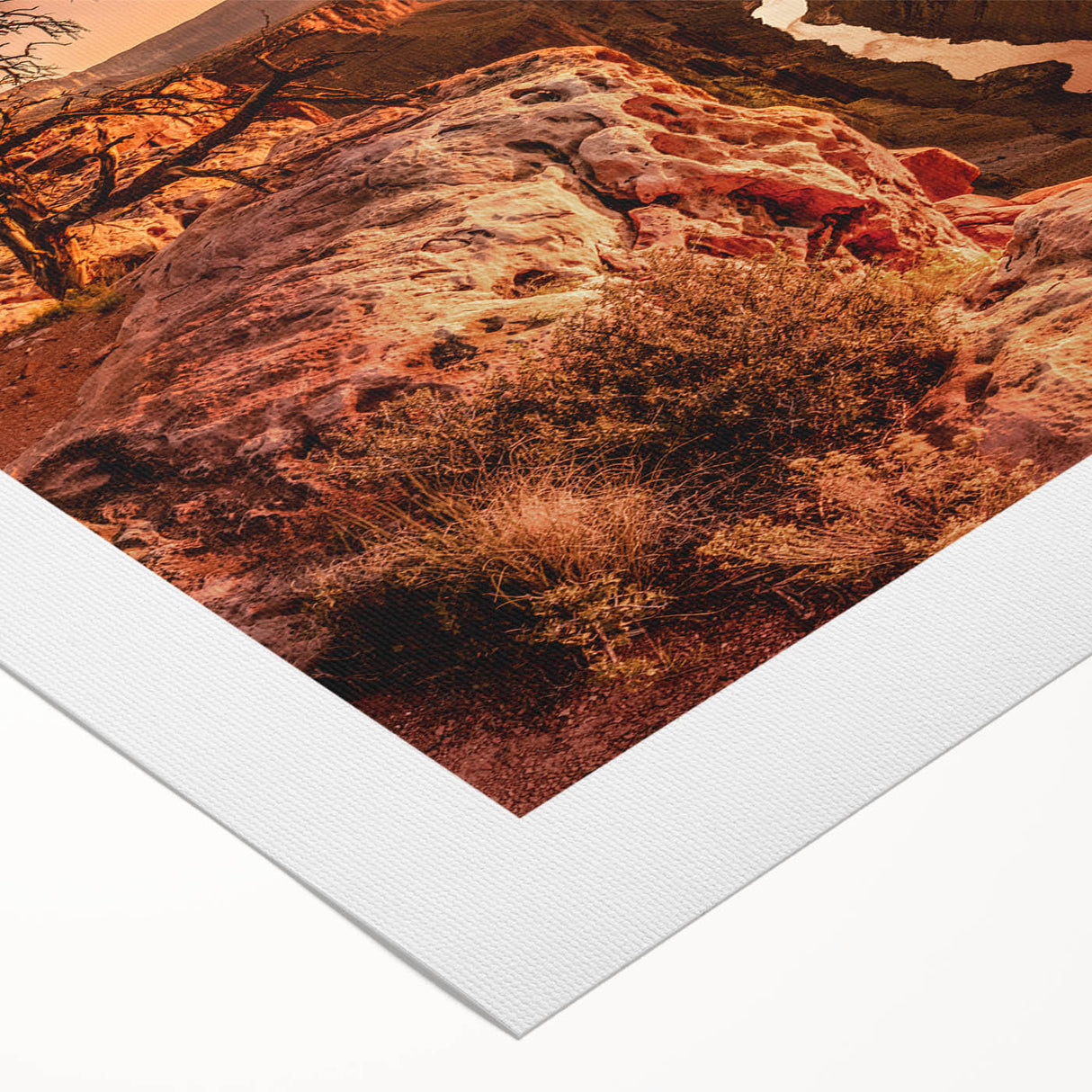 Stunning rolled canvas art depicting dramatic cliffs against a vibrant sunset, ideal for enhancing home decor with its colorful landscape design.
