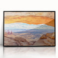 Framed acrylic wall art featuring a scenic cliff landscape design with vibrant colors, set against a sleek black frame, perfect for modern home decor.