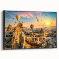 Framed canvas wall art showcasing a stunning landscape of cliffs, featuring vibrant colors and intricate details, perfect for enhancing modern home decor.