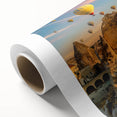 Rolled canvas showcasing a vibrant landscape art design featuring dramatic cliffs, rich colors, and intricate details, ideal for enhancing modern home decor.