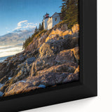 Framed canvas wall art showcasing a vibrant landscape of rugged cliffs under a blue sky, emphasizing intricate textures and colors, perfect for home decor.