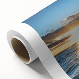 Colorful rolled canvas depicting abstract landscape with vibrant cliffs and textured elements, ideal for modern home decor. Perfect for art enthusiasts seeking unique wall art.