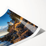 Stunning landscape wall art print showcasing dramatic cliffs and vibrant colors, rolled and packaged in a protective cardboard tube for easy framing.