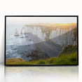 Framed acrylic wall art showcasing a stunning landscape of cliffs, featuring vibrant colors and intricate details, ideal for enhancing modern home decor.