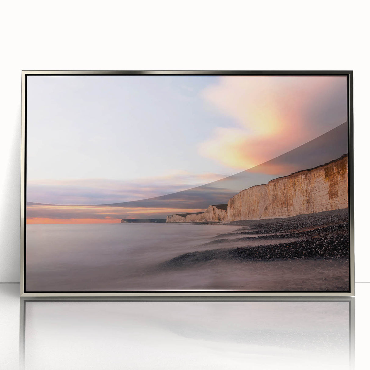 Framed wall art featuring a serene landscape of cliffs, showcasing vibrant colors and intricate details, perfect for enhancing modern home decor with a touch of nature.