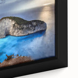 Framed canvas wall art showcasing a vibrant landscape of cliffs at sunset, highlighting rich colors and intricate textures, perfect for home decor and wall aesthetics.