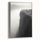 Framed canvas wall art showcasing a scenic cliff landscape with vibrant colors and intricate details, elegantly bordered in silver for a modern touch. Ideal for enhancing home decor or office spaces.