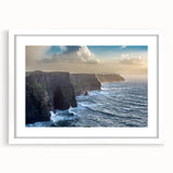 Elegant framed wall art featuring a stunning landscape of cliffs and mountains, presented with a white mat, perfect for modern home decor. Ideal for enhancing living spaces with natural beauty.