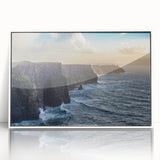 Framed acrylic wall art collection showcasing vibrant landscapes and cliffs, elegantly displayed with a white frame, perfect for modern home decor.