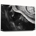 Acrylic glass wall art collection featuring vibrant landscape cliffs design in a side view, showcasing intricate details and colors, elegantly pinned for display.