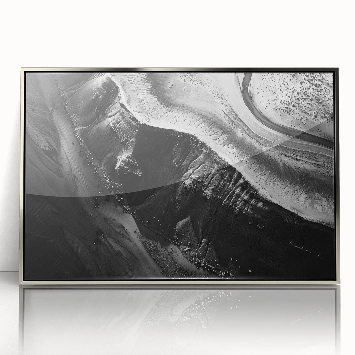 Framed acrylic wall art showcasing a stunning landscape of cliffs, with a sleek silver frame highlighting the vibrant colors and textures, perfect for modern decor.
