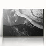Framed acrylic wall art showcasing a stunning landscape of cliffs, with a sleek silver frame highlighting the vibrant colors and textures, perfect for modern decor.