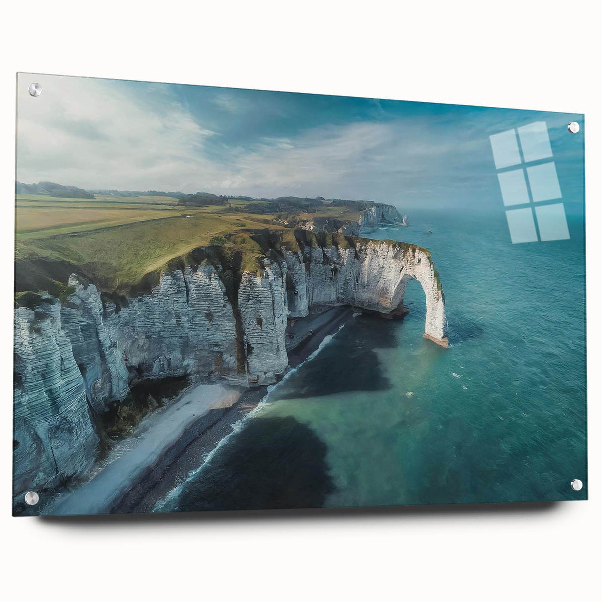 Acrylic wall art featuring a side view of stunning cliff landscapes, showcasing vibrant colors and intricate details, designed to enhance modern home decor.