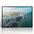Framed acrylic wall art showcasing a stunning landscape of dramatic cliffs, featuring rich colors and textures, ideal for modern home decor enhancement.