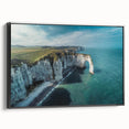 Framed canvas wall art showcasing a stunning cliff landscape design with vibrant colors, mounted in a sleek black frame, adding elegance to modern decor.