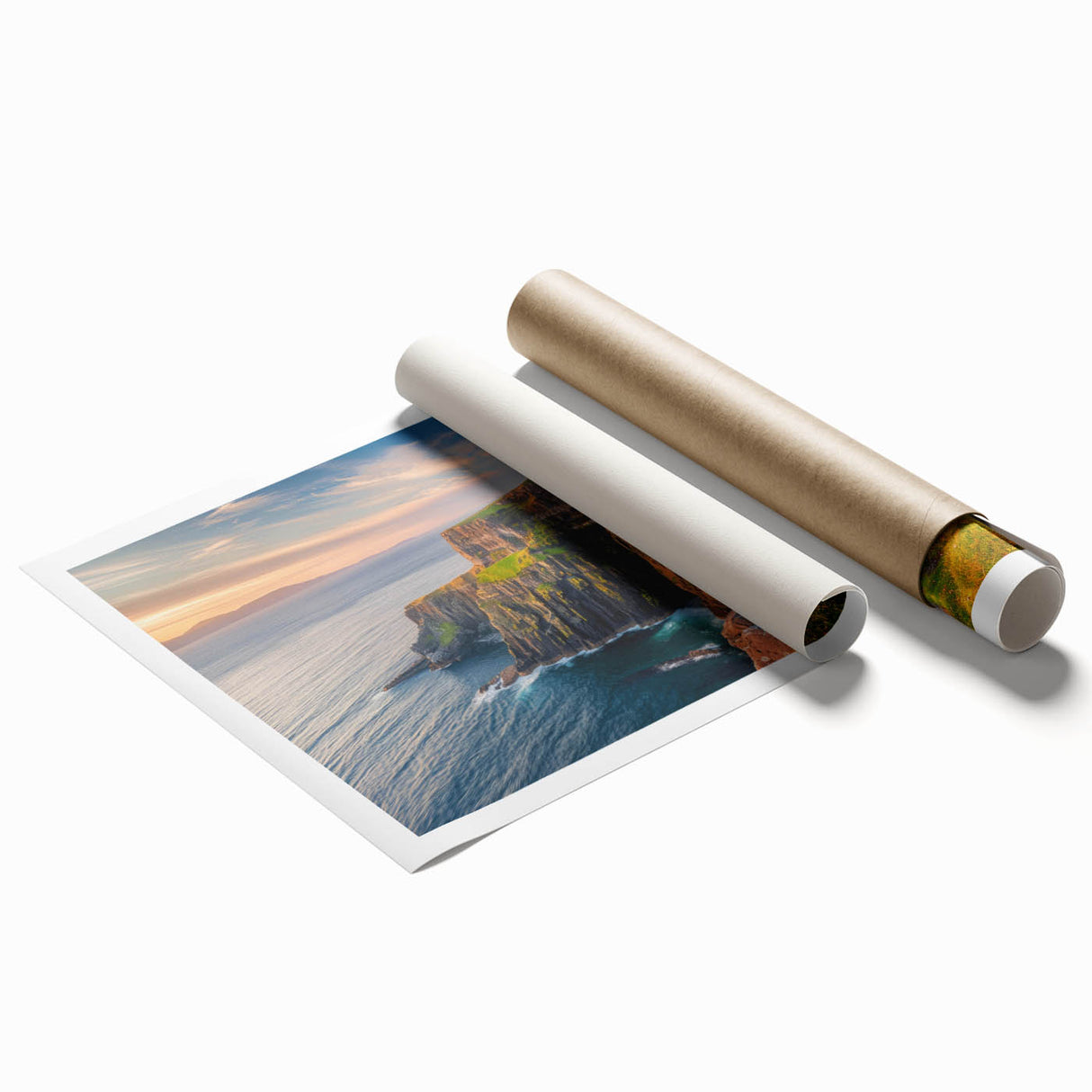 Stunning landscape cliffs wall art print showcasing vibrant colors and intricate details, rolled and ready for display, perfect for home decor enthusiasts.