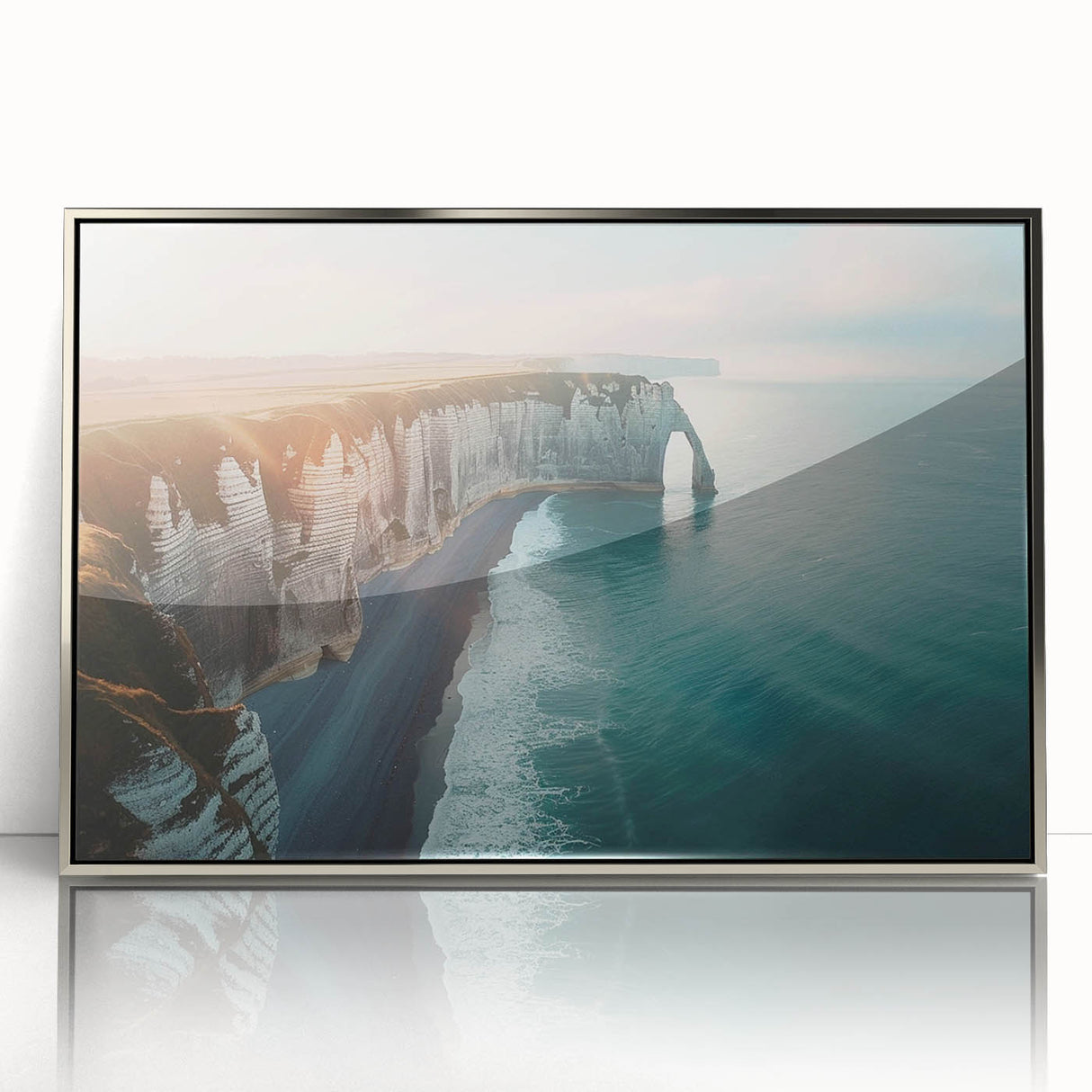 Framed acrylic wall art featuring a stunning cliff landscape design, showcasing vibrant colors and intricate details, perfect for modern home decor.