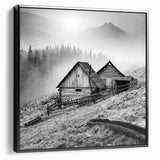 Framed canvas wall art showcasing a serene countryside landscape design, featuring rich green fields and a clear blue sky, viewed from a black side angle.
