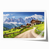 Vibrant rolled print showcasing a serene countryside landscape with rolling hills and lush greenery, designed for wall art decoration, ideal for home interiors.