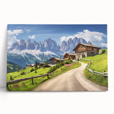 Stretched canvas wall art showcasing a serene countryside landscape with rolling hills and vibrant greenery, perfect for home decor or office ambiance.
