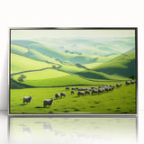 Framed wall art showcasing a serene countryside landscape design with vibrant colors, featuring a silver-accented frame that enhances its elegance. Perfect for home decor.
