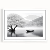 Framed wall art featuring a serene countryside landscape with vibrant colors, set in a white mat and frame, ideal for home decor and enhancing living spaces.